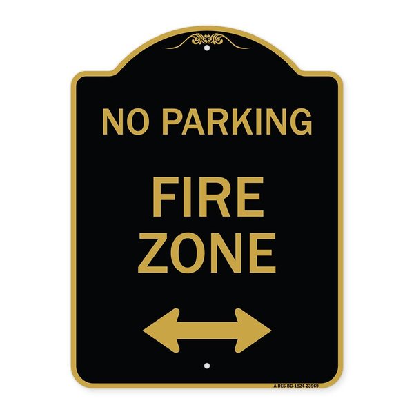 Signmission Fire Zone W/ Bidirectional Arrow, Black & Gold Aluminum Architectural Sign, 18" x 24", BG-1824-23969 A-DES-BG-1824-23969